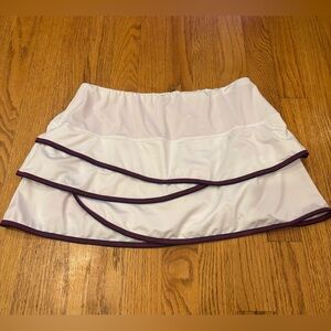 Lucky in Love White & hot pink & dark navy trim scalloped tiered tennis skirt